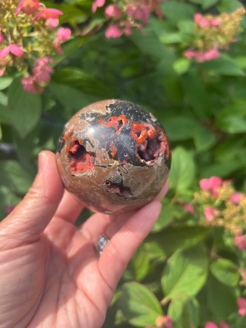 Red (3) fox crater agate sphere | crystal
